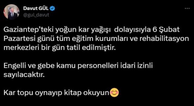 Gaziantepte okullara kar tatili