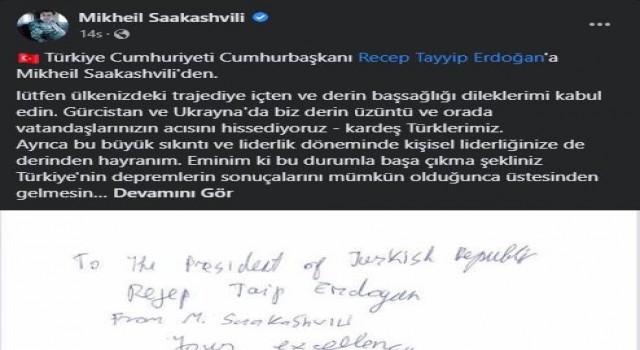 Gürcistan'ın tutuklu lideri Saakaşvili'den Cumhurbaşkanı Erdoğan'a taziye mesajı