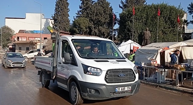 Hatay Kırıkhanda deprem sonrası dezenfekte çalışması