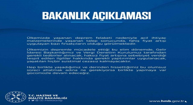 Hazine ve Maliye Bakanlığından fırsatçılara ilişkin açıklama