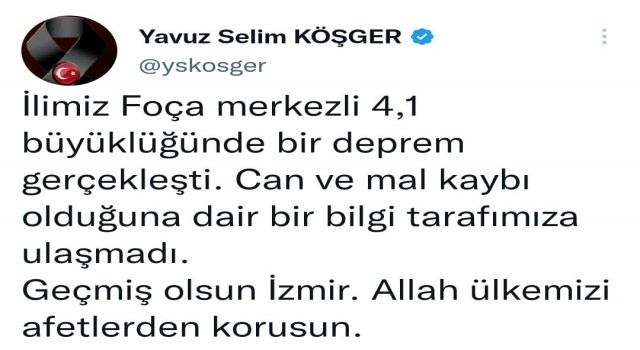 İzmir Valisi Köşgerden deprem açıklaması