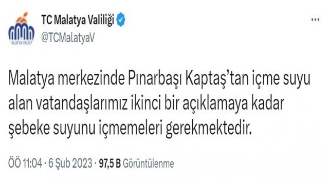 Malatyada içme suyu uyarısı
