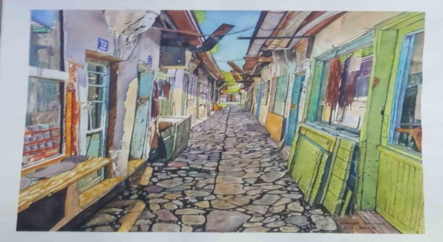 Ressam Şengül Otman, dünyanın dünyanın en dar sokakları arasında gösterilen Dikiciler Arastasını resmetti