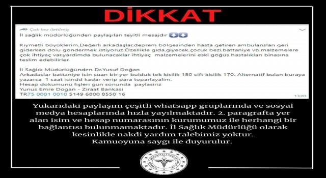 Sahte yardım IBANlarına dikkat