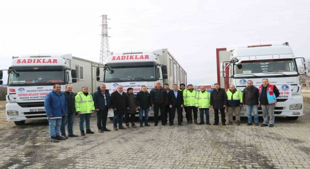 Sinoptan afet bölgesine 8 konteyner gönderildi