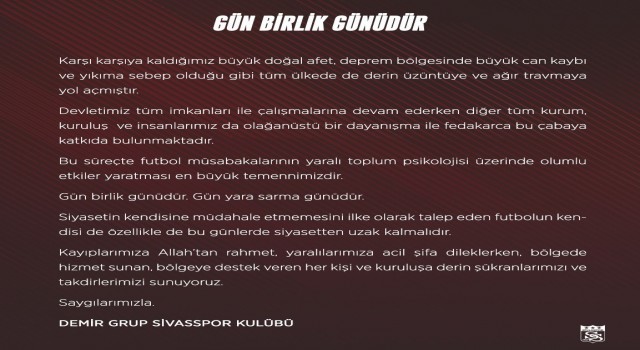 Sivasspordan açıklama: Gün birlik günüdür