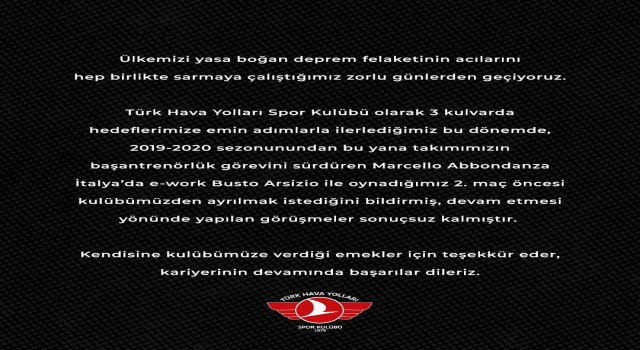 THY Kadın Voleybol Takımında Başantrenör Marcello Abbondanza ile yollar ayrıldı