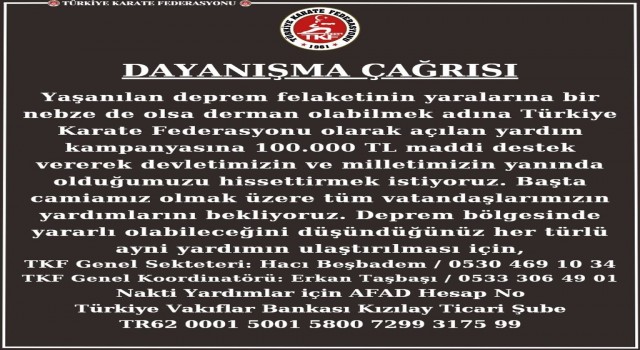Türkiye Karate Federasyonundan 100 bin TL destek