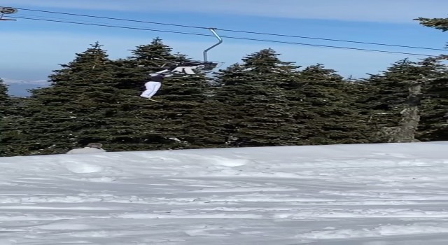 Uludağda bir kayakçı telesiyejde böyle asılı kaldı