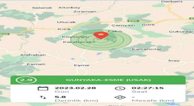 Uşakta 2,9 büyüklüğünde deprem