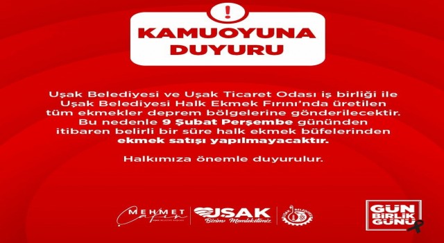 Uşakta halk ekmek fırınlarında üretilen ekmekler deprem bölgesine gönderilecek