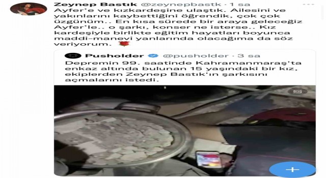 Zeynep Bastık enkaz altındayken şarkısını dinlemek isteyen genç kıza yardım eli uzattı