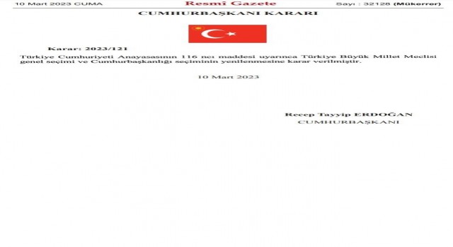 Cumhurbaşkanlığı seçimi Resmi Gazetede yayımlandı