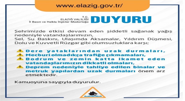 Elazığ Valiliği vatandaşları uyardı