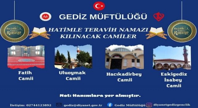 Gedizde 4 camide hatimle teravih kılınacak