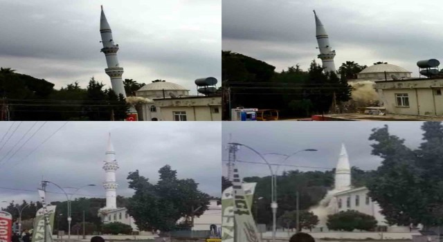Kontrollü yıkımda cami minaresi böyle çöktü