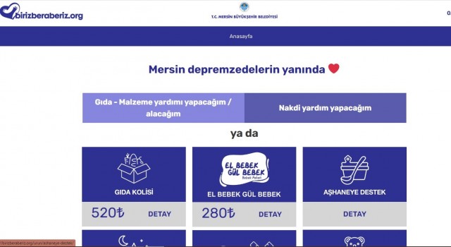 Mersinde depremzedelere internet sitesi üzerinden yardım yapılıyor