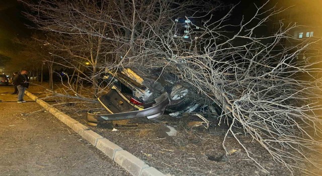 Nevşehirde kontrolden çıkan araç ağaca çarptı: 1 yaralı