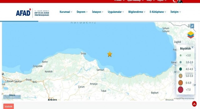 Samsun açıklarında 4 büyüklüğünde deprem