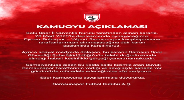 Samsunspordan taraftar yasağı açıklaması