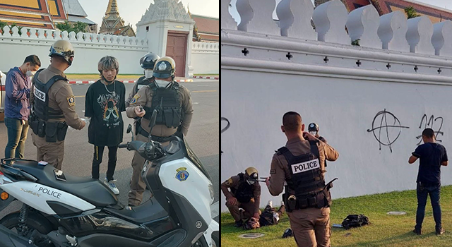 Tayland Kraliyet Tapınağı’nın duvarına monarşi karşıtı semboller çizildi