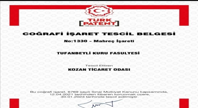 Tufanbeyli fasulyesine coğrafi işaret tescili