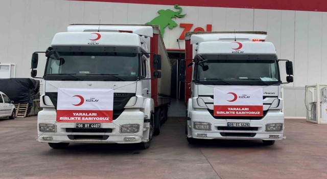 Türk Kızılay İzmirden deprem bölgesine 16 tır konserve gıda