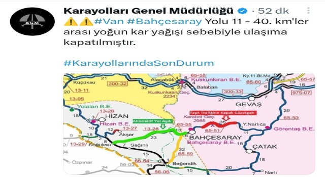 Van-Bahçesaray yolu ulaşıma kapatıldı