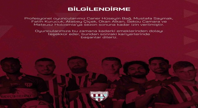 Bandırmasporda, 7 futbolcu kadro dışı