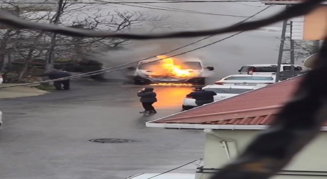 Beykozda okul servisi alev alev yandı