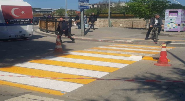 Bigada yaya geçitleri boyanıyor