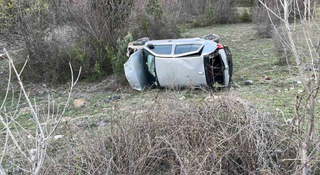 D100de tarlaya uçan otomobilin sürücüsü yaralandı