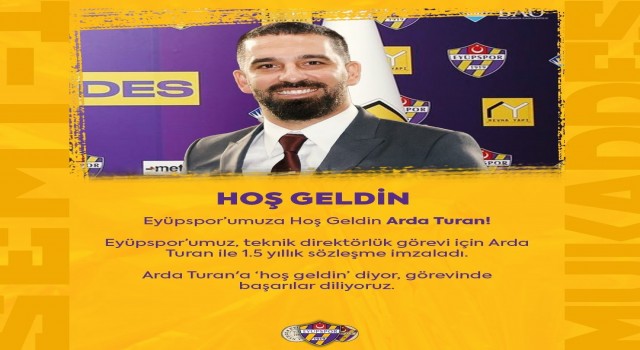 Eyüpspor, teknik direktörlük görevi için Arda Turan ile 1.5 yıllık sözleşme imzalandığını resmen açıkladı.