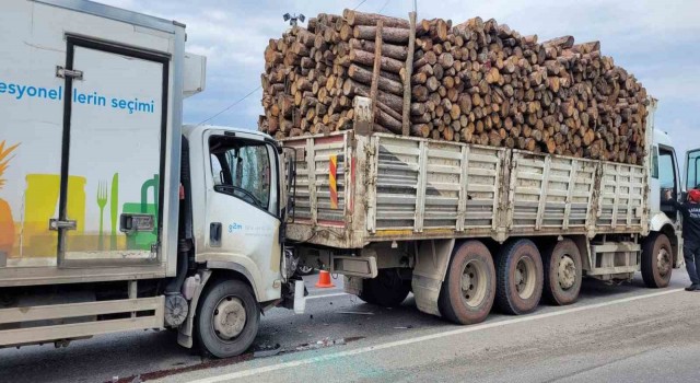 Kamyonet tomruk yüklü kamyona arkadan çarptı: 1 yaralı