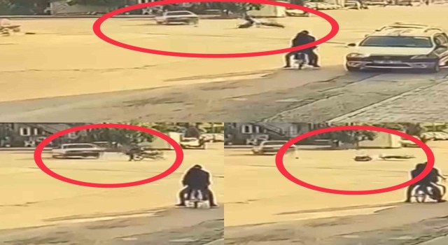 O anlar kamerada: Motosikletle otomobil çarpıştı, sürücü savruldu
