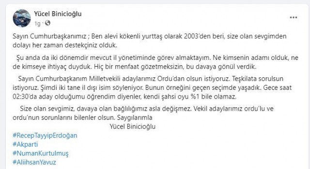 Ordu AK Partide istifa