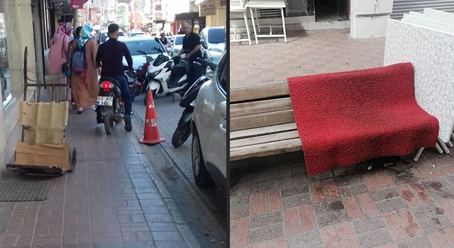 Osmaniye'de Yayalar kaldırımda rahat yürüyemiyor