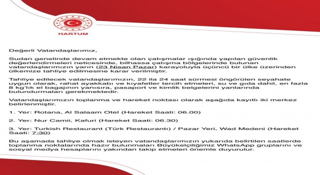 Sudandaki Türk vatandaşları tahliye ediliyor