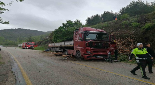 Tokatta odun yüklü tır devrildi: 1 yaralı