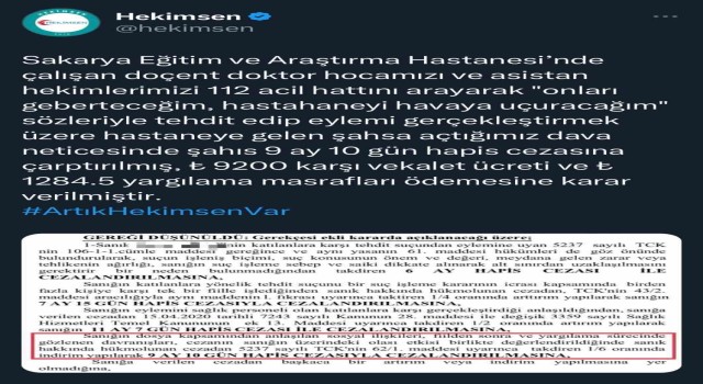 112yi arayıp tehditler savurmuştu, 9 ay hapis cezasına çarptırıldı