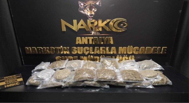Antalyada Nisan ayında 16 kilogram esrar, 19 kilogram skunk ele geçirildi