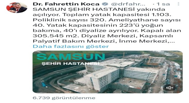 Bakan Kocadan Samsun Şehir Hastanesi açıklaması