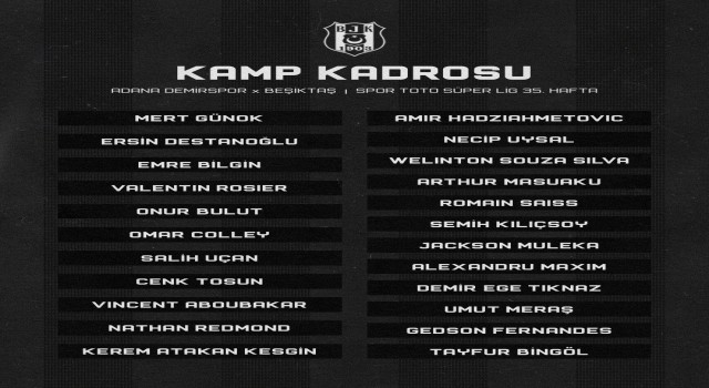 Beşiktaşın Adana Demirspor maçı kamp kadrosu belli oldu