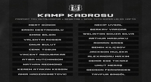 Beşiktaşın Antalyaspor maçı kamp kadrosu belli oldu