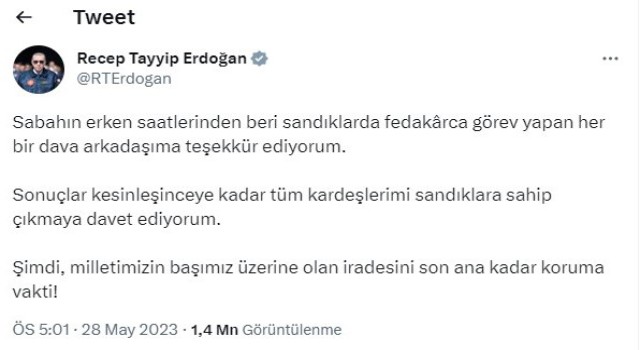 Cumhurbaşkanı Erdoğandan seçmenlere sandıklara sahip çıkın çağrısı
