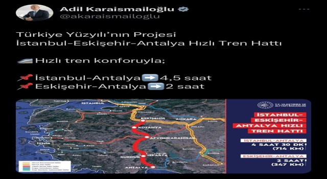 Eskişehir hızlı tren ile Antalyaya bağlanacak