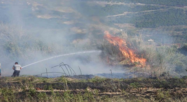 Hatayda anız yangınında tarladaki samanlar yandı