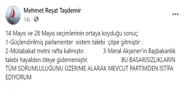 İYİ Partili Taşdemir: Akşenerin başbakanlık talebi hayalden öteye gidememiştir