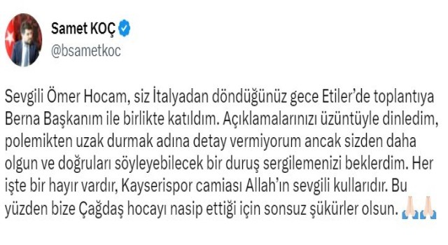 Kayserispordan Ömer Erdoğana yanıt