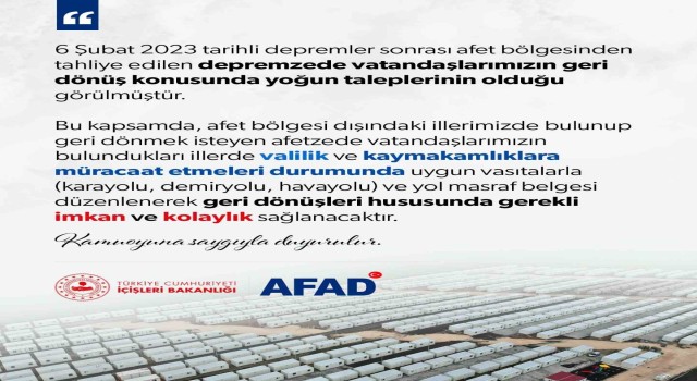 Kendi illerine dönmek isteyen depremzedelerin yol masrafı karşılanacak